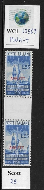 WC1_13569. ITALY: TRIESTE FTT. Gutter pair 55 Lire 1950 RADIO CONF Scott 78. MNH