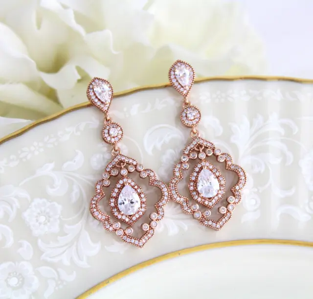 2CT Lab Created Diamond Women's Wedding Drop/Dangle Earring 14k Rose Gold Plated