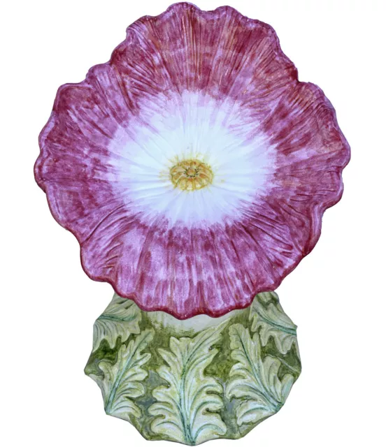 Sedile maiolicato pansé rosa e bianca - Majolica seat rose and white pansy 12806