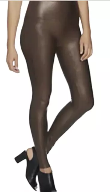 New Spanx Bronze Metal Metallic Brown Faux Leather Leggings Pants Size S