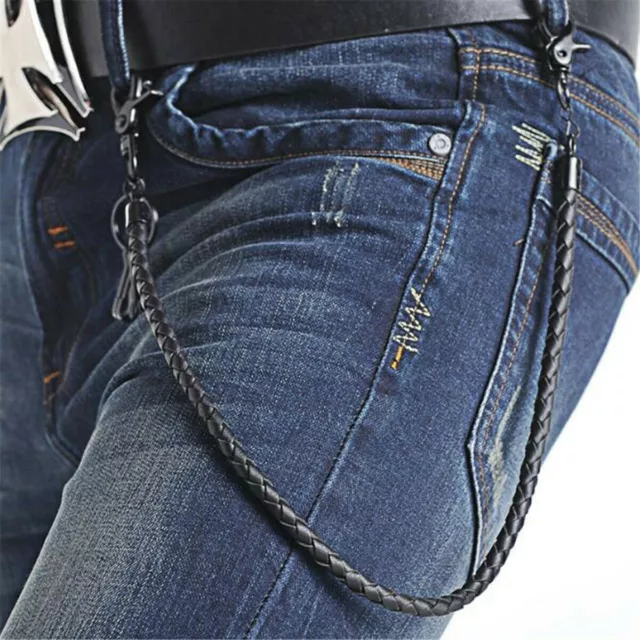 Mens Cool Hip-hop Biker Trucker Punk Leather Chain Keychain Jean Wallet Chain