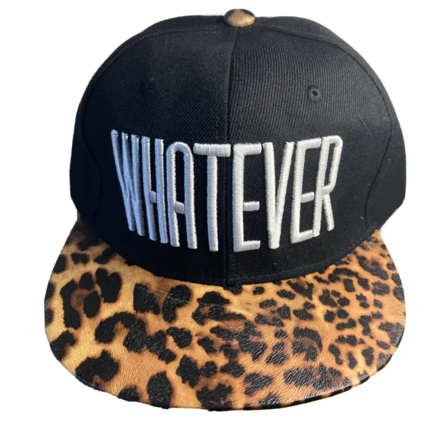 Whatever Hat Cheetah Print Black Flat Cap Hat unisex animal print snapback adult
