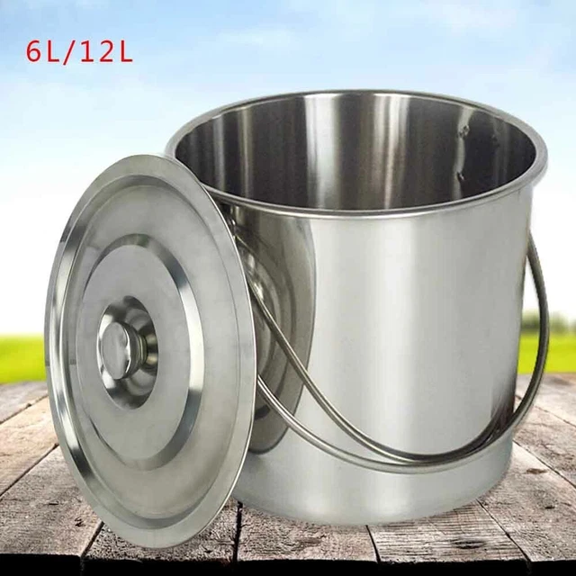 Secchio in acciaio inox 6 L/12 L/20 L secchio per alimenti secchio industriale secchio da cucina + coperchio