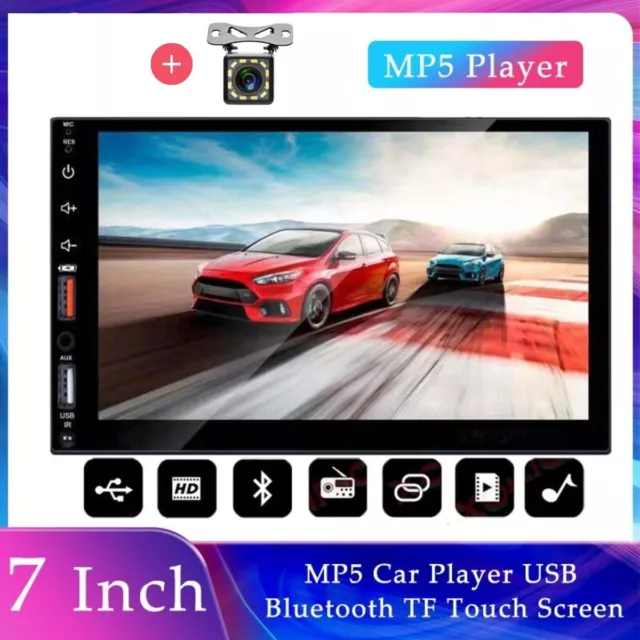 7" Autoradio 2 DIN Bluetooth FM AUX Android IOS Mirror Link, MP5, 2 USB + CAMÉRA