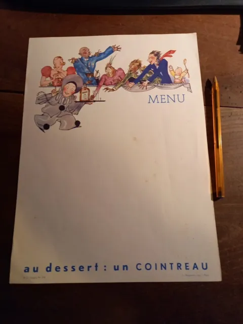 Rare grand menu JA Mercier pour Cointreau  Années 30