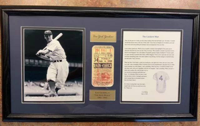 Beautiful Lou Gehrig, “Luckiest Man” speech plaque with extras