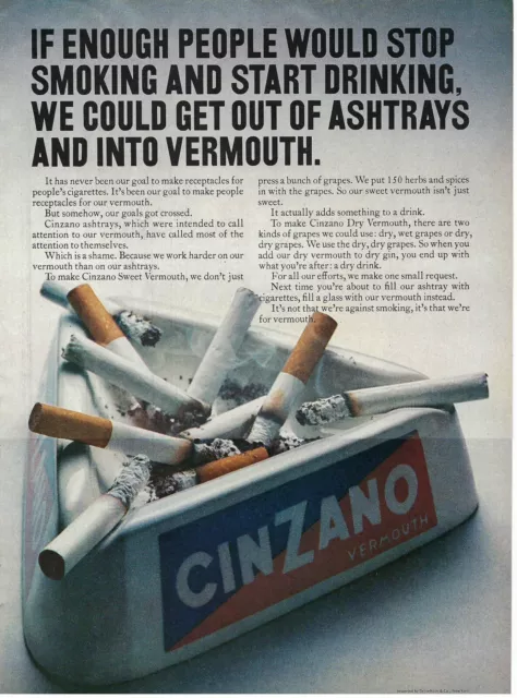 1967 Cinzano Ashtray Vermouth Stop Smoking Vintage Magazine Print Ad/Poster