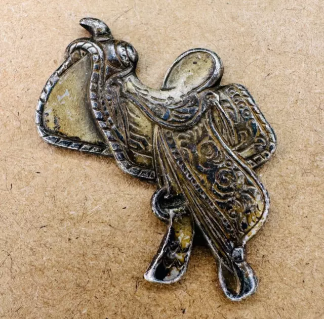 Horse Saddle Tooled Bronze Tone Lapel Hat Pin AF