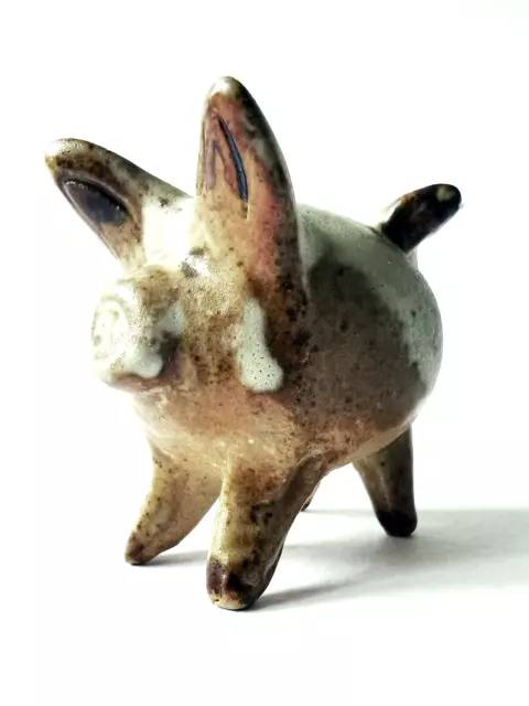 Vintage British ? Mullow Signed Ceramic Studio Pottery Miniature Pig Figurine