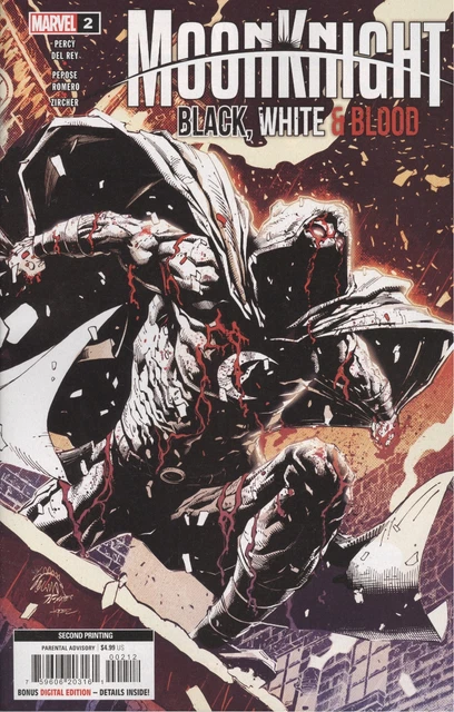 Moon Knight Black White Blood #2 2Nd Printing Stegman Variant Vf/Nm Marvel Hohc