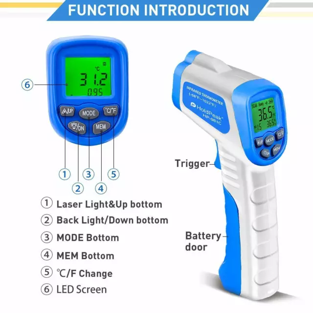 HoldPeak Non Contact Digital Infrared Thermometer Laser IR Temperature Gun UK