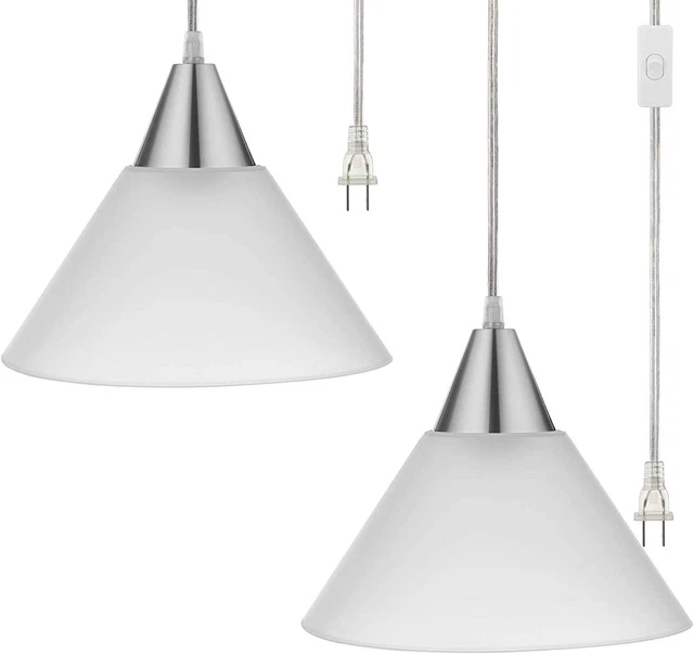 Pendant Light 2 Pack Hanging Light with Clear Cord  Pendant Light Frosted NEW
