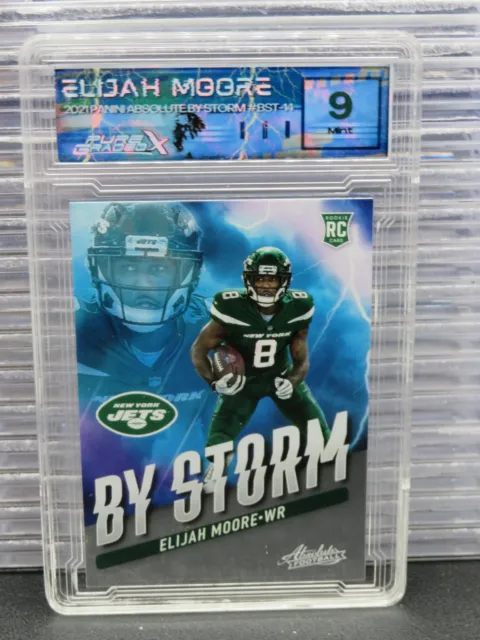 2021 Absolute Elijah Moore By Storm Rookie RC #BST14 PGX 9 MINT Jets