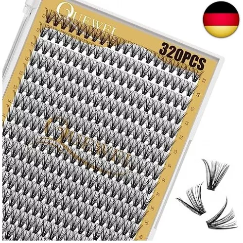 Wimpern Einzeln QUEWEL 320stck Individuelle Wimpern für Augen Make-up 30D 0.07