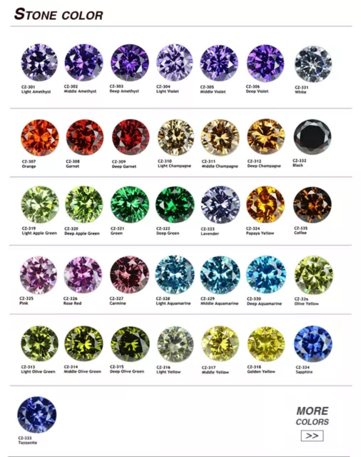 Cubic Zirconia Round Brilliant Cut 8 Hearts & 8 Arrows loose Stones - 9 Colours