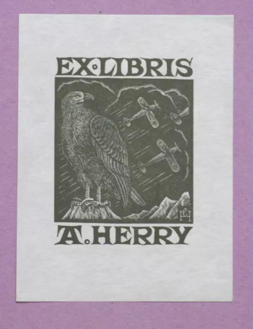 Ex-Libris ancien bois gravé A. Herry Nancy Vintage