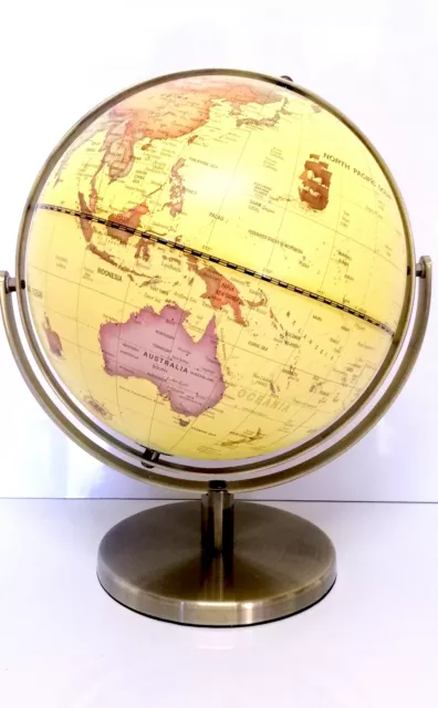 VINTAGE HIGH QUALITY YELLOW WORLD GLOBE DOUBLE AXEL EDUCATIONAL HOME 25cm