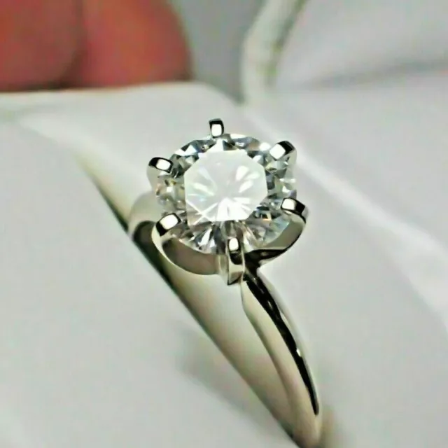 1.45 CTSIMULATED ROUND Cut Diamond Anniversary Ring 14K White Gold ...