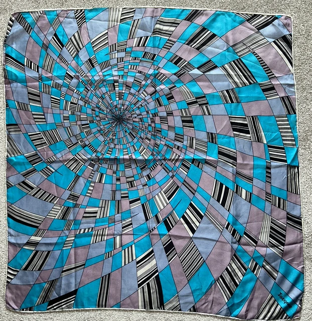 Sciarpa In Seta Spirograph Vintage Jacqmar Anni '60 Viola Turchese - Difetti Di Linea