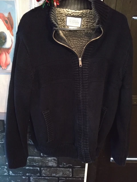 Warm Boston Traders Sweater. Mens size Large. Zip Up Fleece Navy Blue Pullover