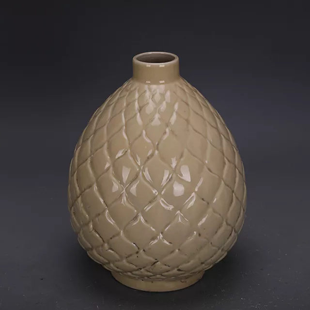 8.8" Good Chinese Jingdezhen Yellow Glaze Porcelain Old Coal Kiln Pineapple Vase