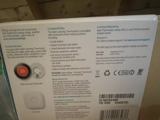 Google Nest Learning Thermostat (3rd Generation) Smart Thermostat - Stainless...