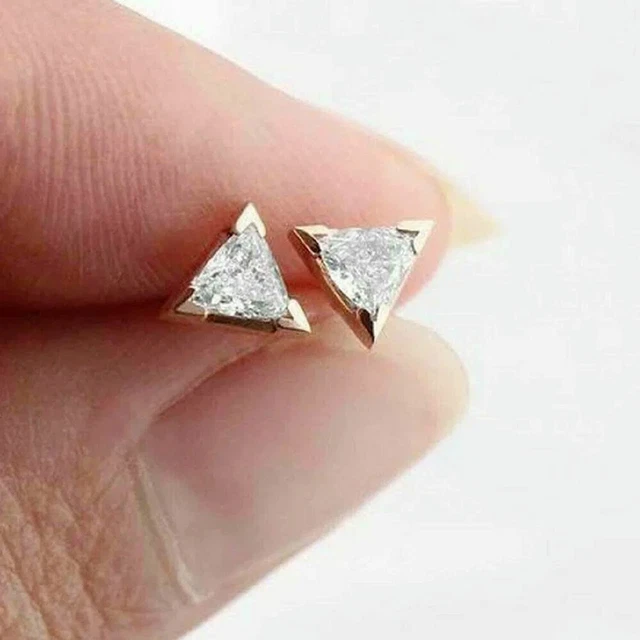 1Ct Trillion Cut Lab Created Diamond Unisex Stud Earrings 14K Yellow Gold Plated
