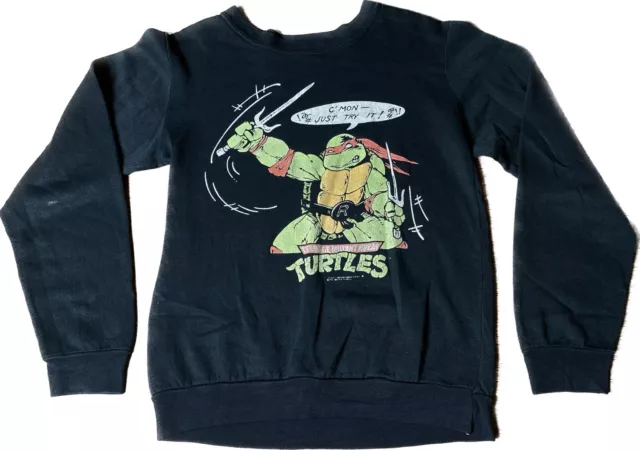 Vtg Kids TMNT Raphae Sweatshirt Soft Thin Black Ninja Turtles Mirage
