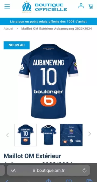 Maillot OM Domicile Aubameyang 2023/2024 taille S
