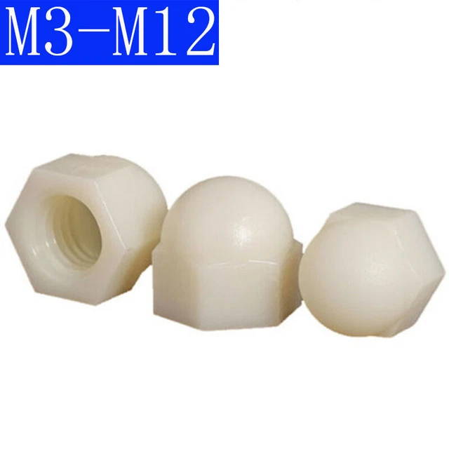 M3 M4 M5 M6 M8 M10 M12 White Plastic Nylon Acorn Cap Nuts Dome Head Nut DIN1587