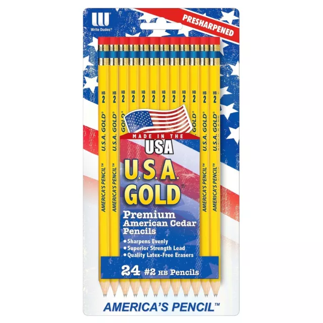 Lot of 2 Boxes  - U.S.A. Gold Premium American Cedar Pencils 24  #2HB pencil/box