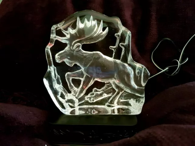 Carved Moose Illuminated Etched Carved Glass Moose LED lights on Base 2