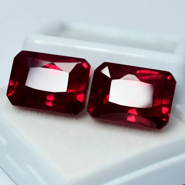 AA++ Natural Loose Gemstone Ruby Bloody Red Emerald Cut 16.50 Ct CERTIFIED Pair