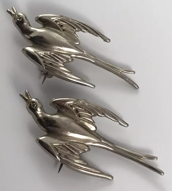 Vintage Coro Pegasus Set Of 2 Silver Tone Flying Swallow Bird Brooch Pin #401