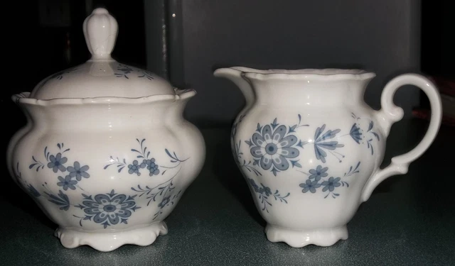 Vtg Seltmann Weiden Bavaria Porcelain Theresia Blue Flowers Creamer Sugar Bowl