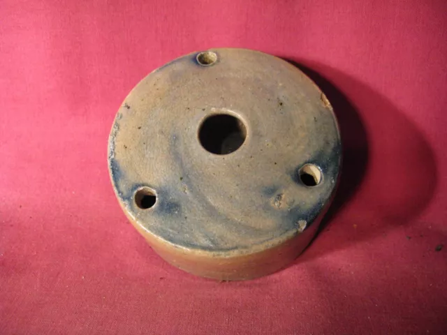 Antique 19th C Blue Decorated Stoneware Inkwell