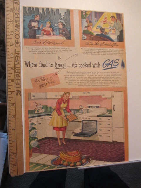 newspaper ad 1946 AMERICAN GAS natural kitchen stove oven cooking food AW