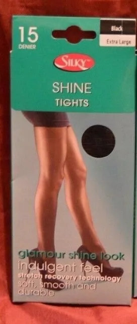 European Silky Shine Gloss Glamour Tights Pantyhose Black X Large 15 Denier  Y16