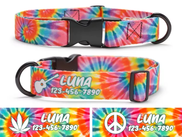 Tie Dye Dog Collar Personalized - Large - Hippie Batik Puppy Collar Doggy Gift