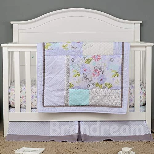 Nursery Bedding for Girls Purple Butterfly Crib Bedding, 4 Piece Farmhouse