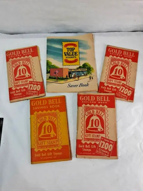 Vintage Gold Bell Savings Book & Top Value Stamps Book Detroit Michigan