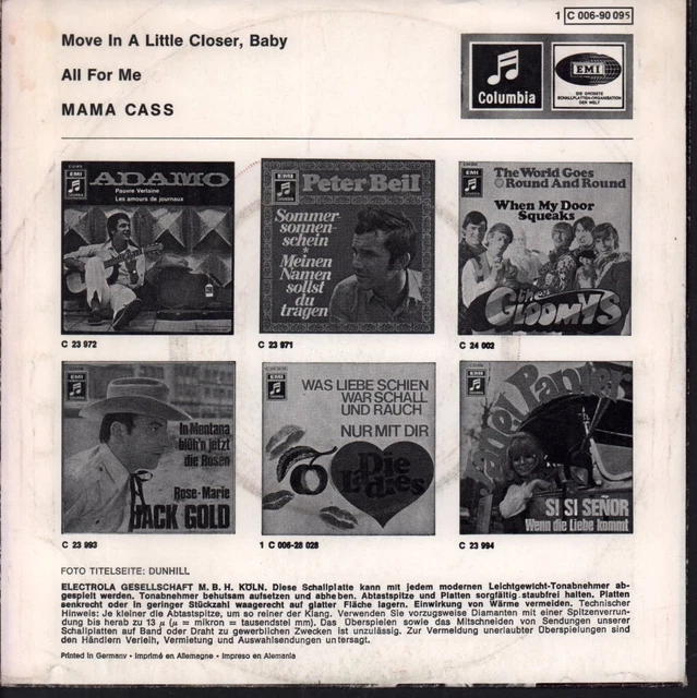 CASS ELLIOT MOVE In A Little Closer Baby 7