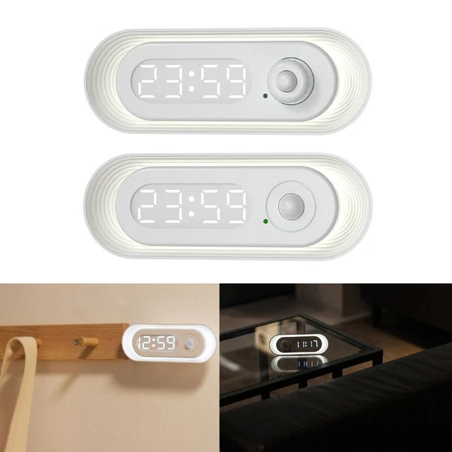 Motion Sensor Wall Clock Night Light USB Cable Magnetic Suction Supplies 2