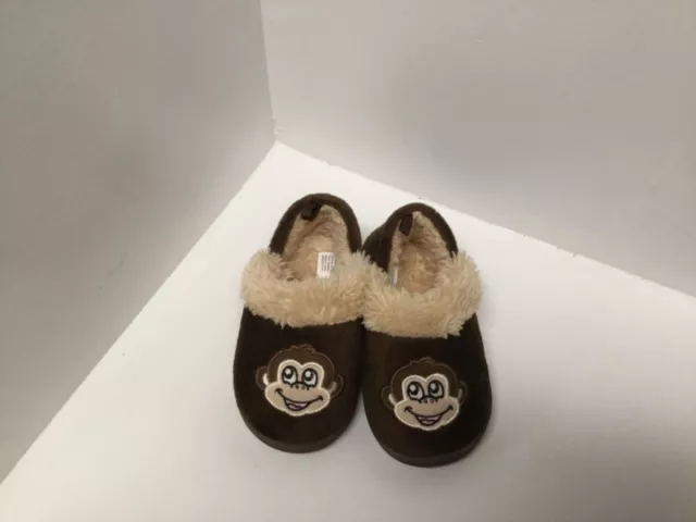 Unisex Bedroom Slippers Shoes Toddler Size 6 Brown Faux Fur Monkeys F15