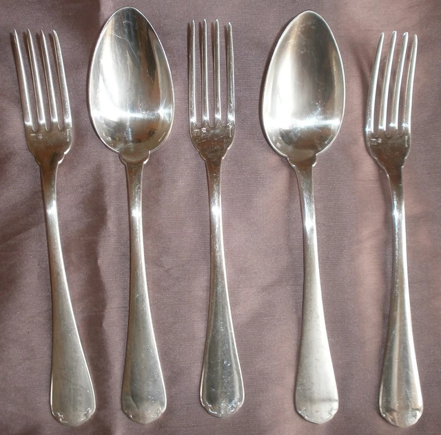 CHRISTOFLE 3 Fourchettes & 2 Cuillères de table en métal argenté modèle Japonais