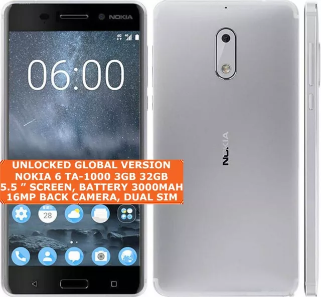 Nokia 6 3gb 32gb Octa-Core 16mp Empreintes Digitales 5.5 " Android 4g Smartphone