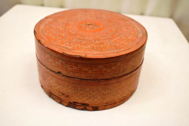 Vintage Laqué Boîte Thanakha Bu Myanmar Rangement Conteneur Main Peint Vieux " 12