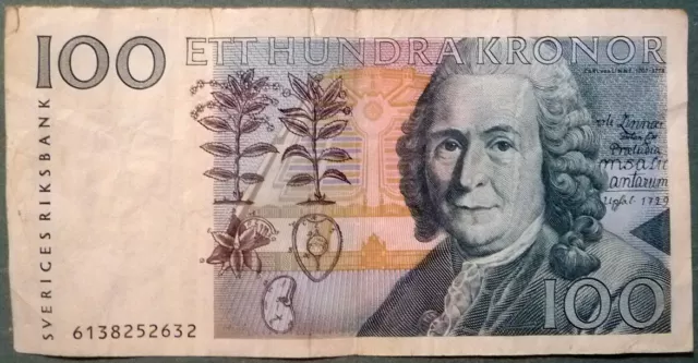 SWEDEN 100 KRONOR NOTE FROM 1986, P 57 a, WATERMARK : LARGE PORTRAIT