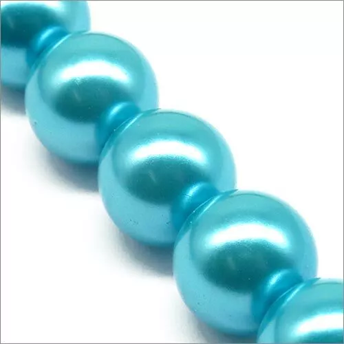 Lot de 10 Perles Nacrées en Verre 14mm Turquoise