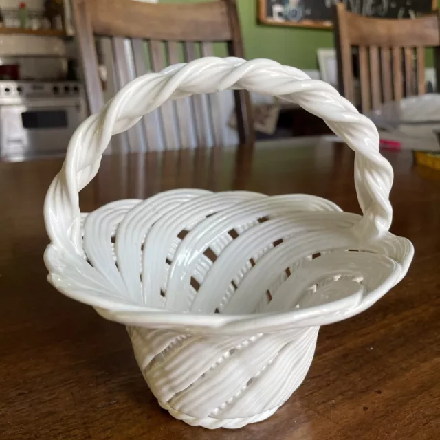 ceramic Pottery Woven White Basket made in Portugal ￼ Portuguese 5.5”